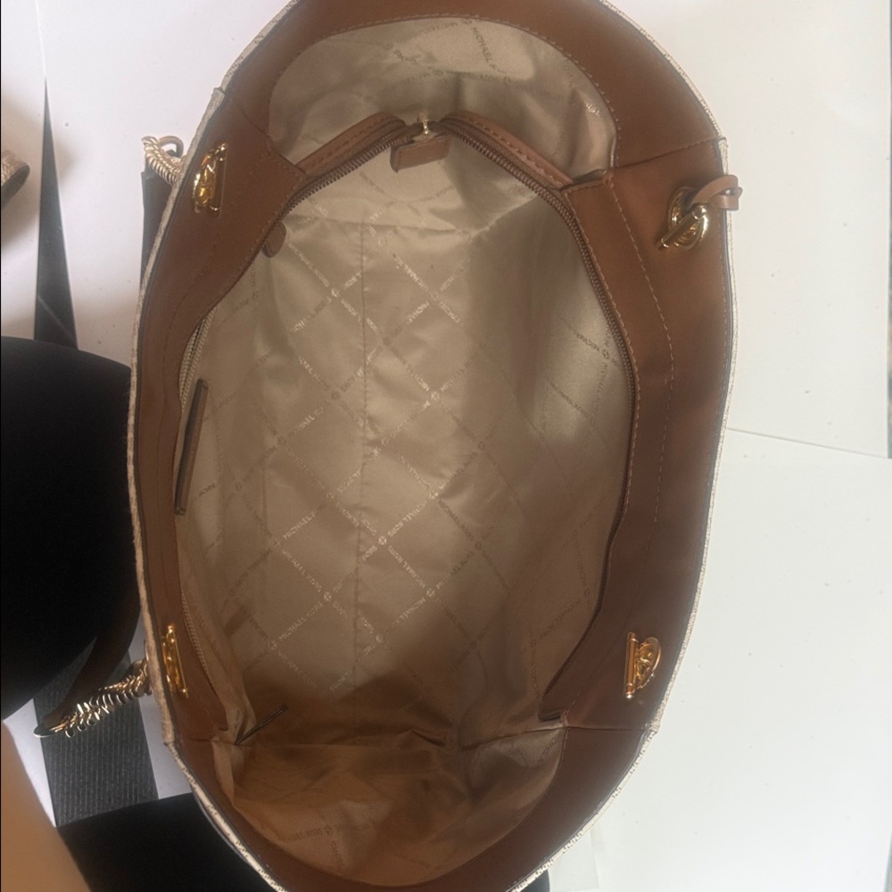 Michael Kors Cream and Tan Tote with Gold Details - Picture 2 of 5